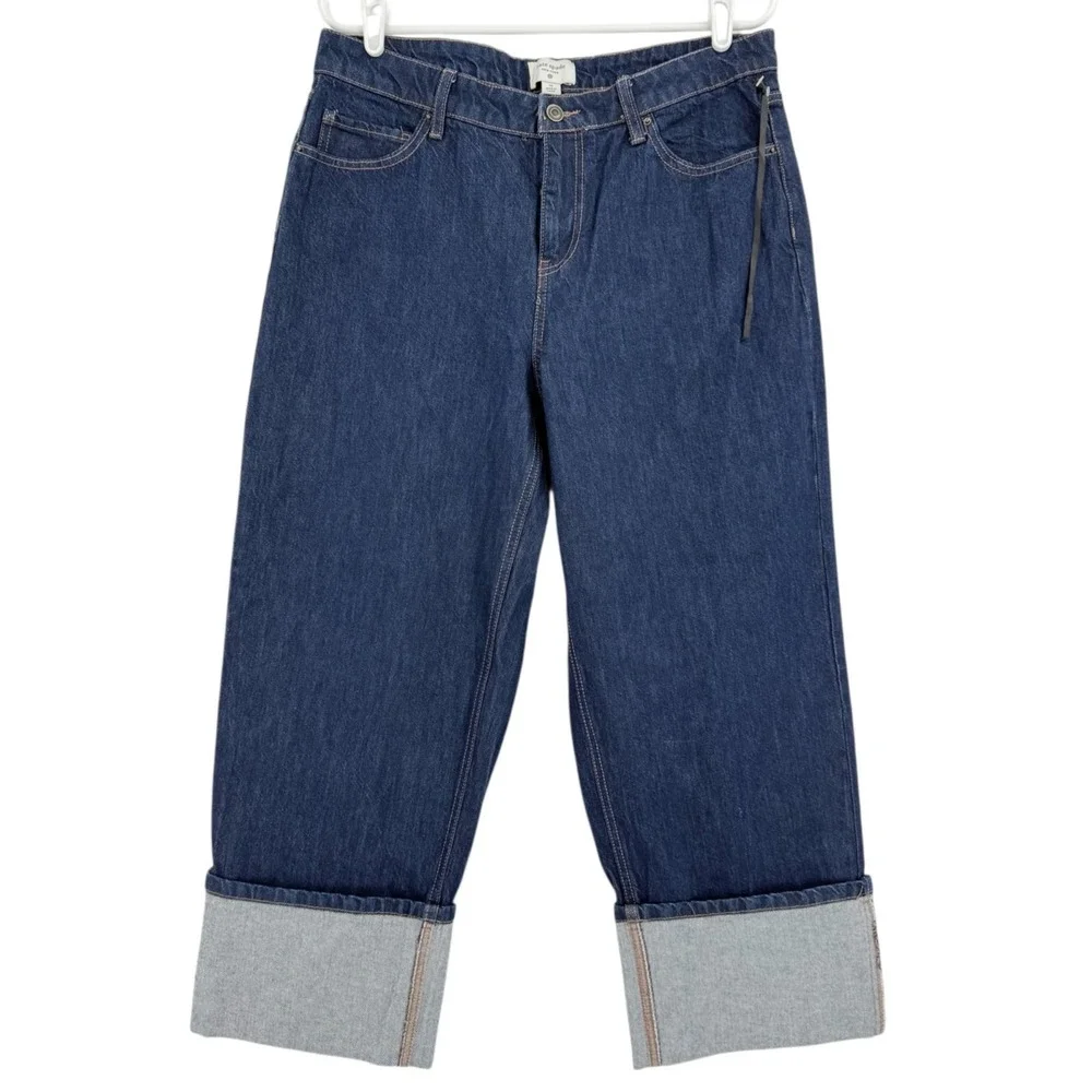 NWOT Kate Spade Target Womens Wide Leg Cuffed High Rise Denim Crop Jeans Size 12